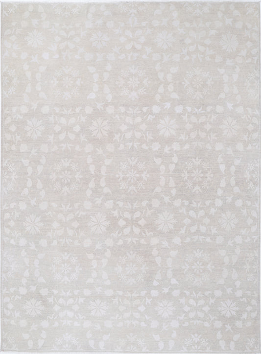 New Traditional Artemix hand-knotted wool rug (8′ 4″ × 11′ 7″), featuring a neutral-tone field with traditional motifs—crafted with rich texture and vintage-inspired design, available at Artemis Rugs in Carmel, California