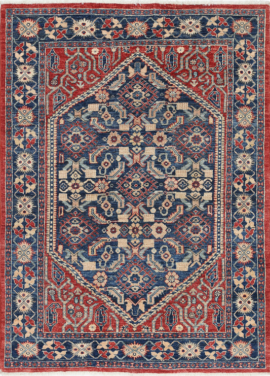 ChatGPT said:
New Traditional Heriz hand-knotted wool rug measuring 4'1" x 5'7" (124 x 170 cm) in rich blue. This beautifully crafted wool rug features a timeless Heriz design, hand-knotted for exceptional durability and texture. Perfect for adding classic elegance to any room. Available at Artemis Rugs in Carmel, CA.