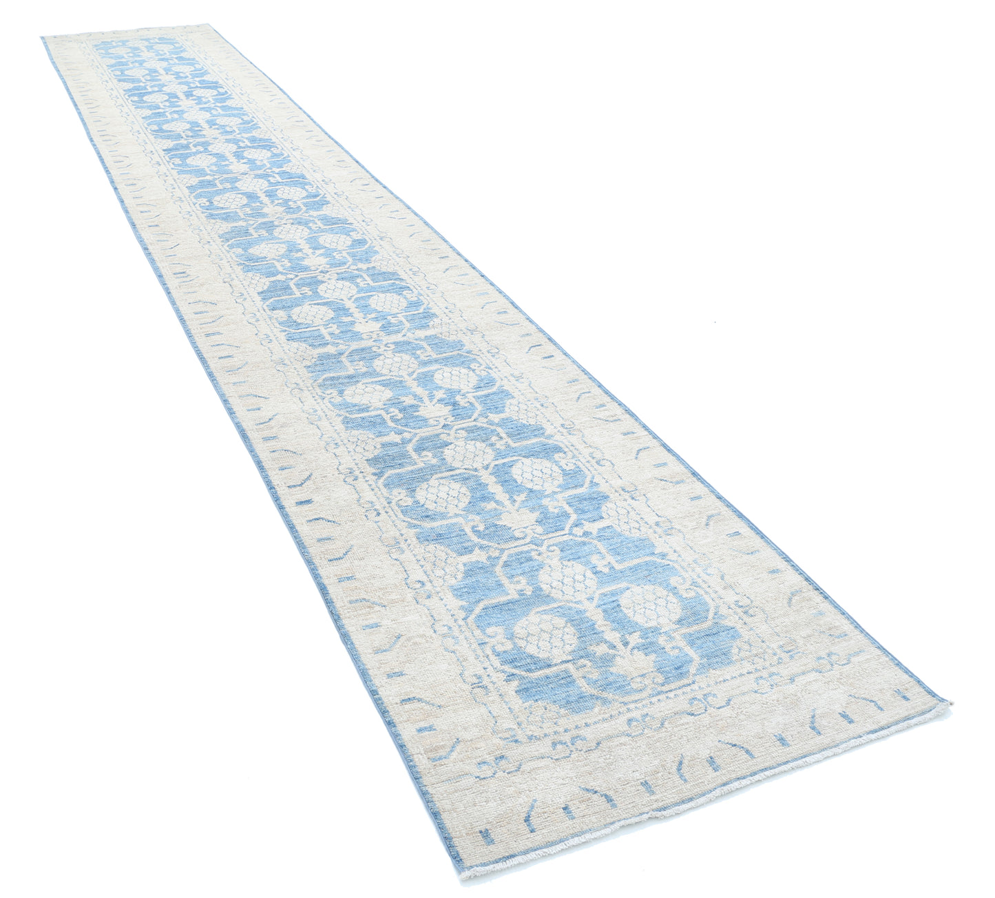 New Traditional Serenity Hand Knotted Wool Rug - 3'0'' x 17'4'' 3' 0" x 17' 4" (91 x 528) / Blue / Wool