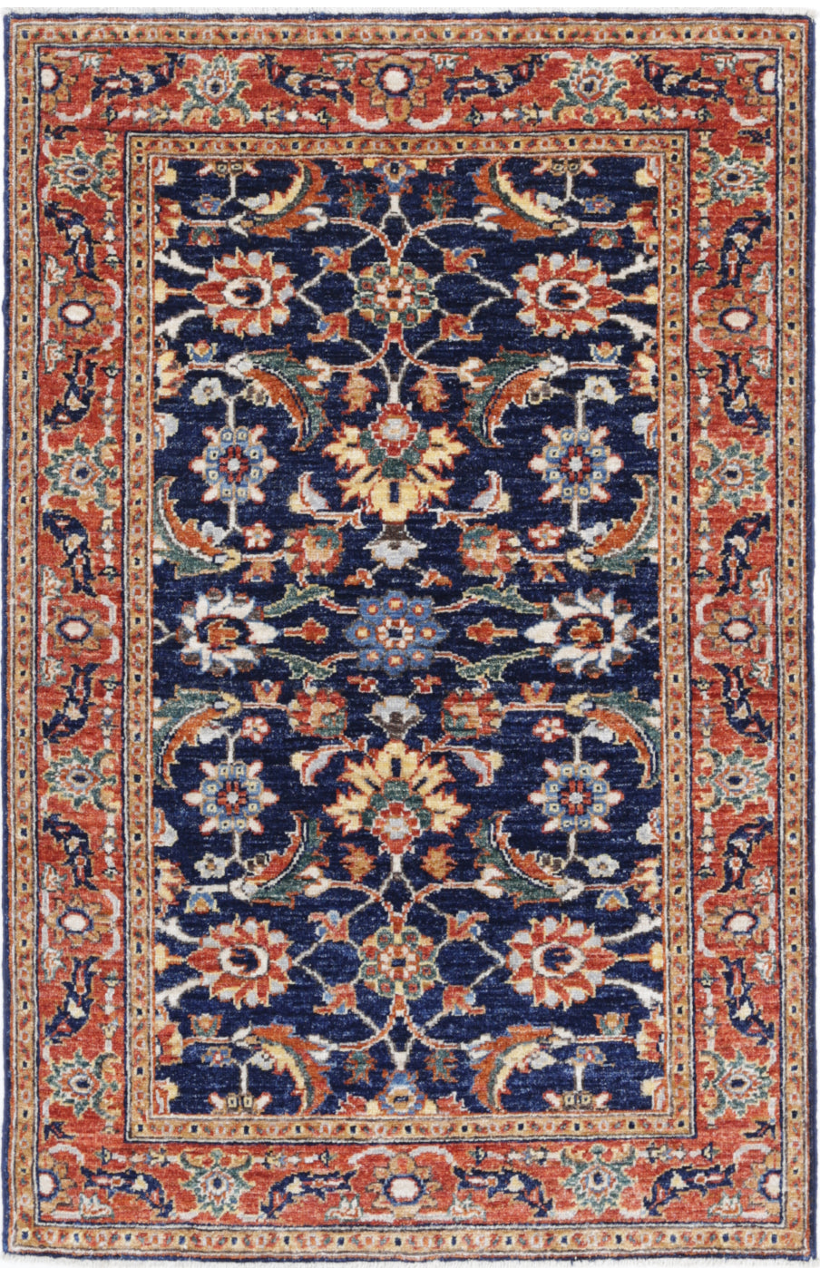 New Traditional Ziegler hand-knotted wool rug 3'0" x 4'8" (91 x 142 cm) in blue, from Artemis Rugs in Carmel, CA. Handmade traditional Ziegler rug featuring classic Persian floral and medallion patterns in rich blue hues. Crafted with high-quality wool and expert hand-knotting techniques for lasting durability, intricate design, and soft texture. Perfect small-sized blue wool rug for accent spaces, entryways, or collectors of authentic artisan-made rugs
