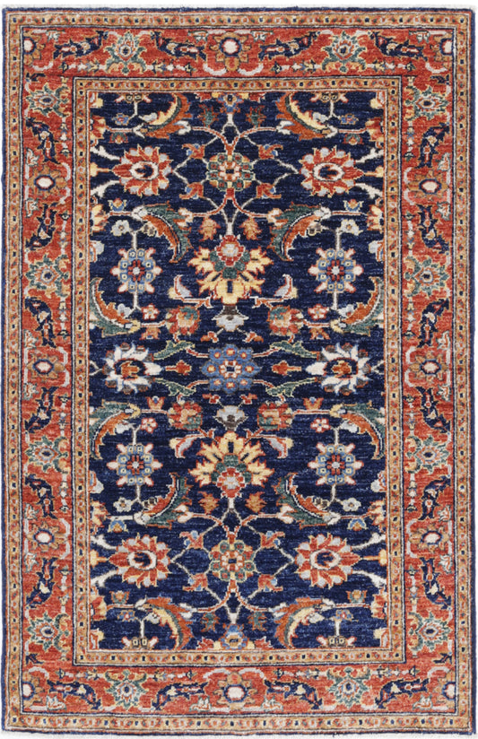 New Traditional Ziegler hand-knotted wool rug 3'0" x 4'8" (91 x 142 cm) in blue, from Artemis Rugs in Carmel, CA. Handmade traditional Ziegler rug featuring classic Persian floral and medallion patterns in rich blue hues. Crafted with high-quality wool and expert hand-knotting techniques for lasting durability, intricate design, and soft texture. Perfect small-sized blue wool rug for accent spaces, entryways, or collectors of authentic artisan-made rugs