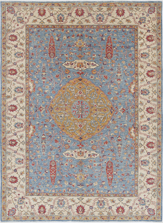 New Traditional Ziegler hand-knotted wool rug 5'9" x 7'10" (175 x 239 cm) in blue, from Artemis Rugs in Carmel, CA. This authentic handmade wool rug features traditional Ziegler floral and medallion motifs in rich blue tones, inspired by classic Persian design. Crafted with premium wool using expert hand-knotting techniques, it offers exceptional durability, intricate detailing, and a luxurious texture. Ideal for adding timeless elegance and artisan craftsmanship to living rooms, bedrooms, or curated rug
