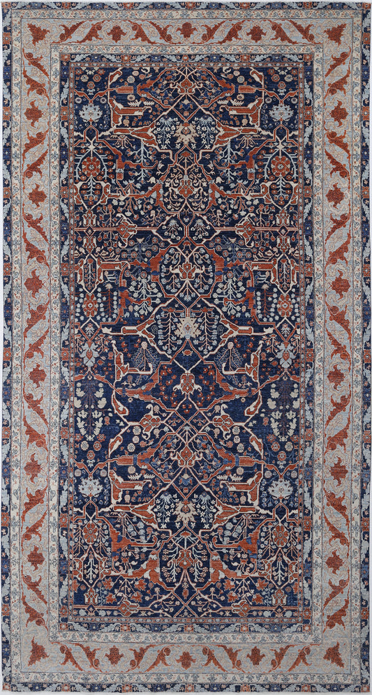 New Traditional Ziegler hand-knotted wool rug 9'6" x 18'8" (290 x 569 cm) in blue, from Artemis Rugs in Carmel, CA. Oversized handmade Ziegler rug featuring intricate traditional motifs, floral patterns, and ornate borders in rich blue tones. Meticulously crafted using high-quality wool and expert hand-knotting techniques for superior durability and texture. This extra-large Ziegler rug delivers timeless elegance, artisan craftsmanship, and luxurious design—perfect for grand living spaces, formal dining