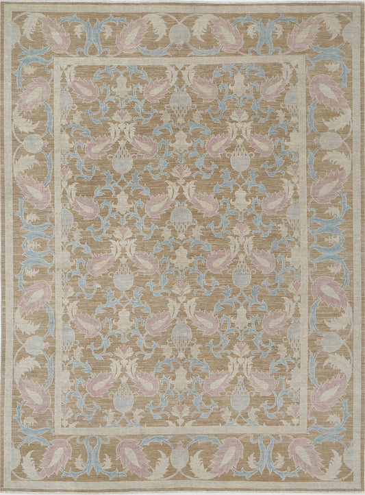 "New Traditional Ziegler hand-knotted wool rug 8'9" x 11'9" (267 x 358 cm) in brown, from Artemis Rugs in Carmel, CA. Authentic handmade Ziegler rug featuring elegant traditional floral and medallion motifs in warm brown tones. Expertly crafted using high-quality, durable wool and time-honored hand-knotting techniques. This brown Traditional Ziegler rug offers luxurious texture, detailed patterns, and exceptional artisan craftsmanship—perfect for collectors and those seeking timeless, handmade wool rugs
