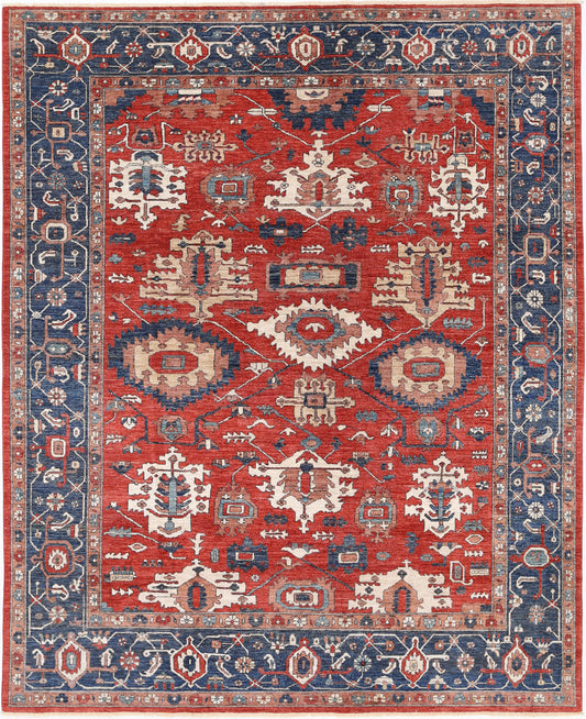 New Traditional Ziegler hand-knotted wool rug 8'2" x 10'2" (249 x 310 cm) in red, from Artemis Rugs in Carmel, CA. Authentic handmade Ziegler rug showcasing classic traditional patterns with rich red hues. Crafted with high-quality, durable wool fibers using expert hand-knotting techniques. This red Traditional Ziegler rug offers intricate design, luxurious texture, and genuine artisan craftsmanship, ideal for collectors and lovers of timeless handmade wool rugs