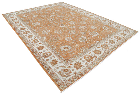 New Traditional Ziegler Hand Knotted Wool Rug - 9'0" x 11'9" 9' 0" x 11' 9" (274 x 358) / Rust / Wool