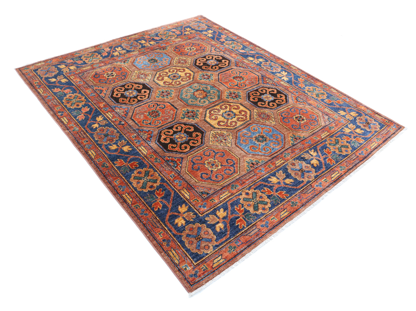 New Tribal Humna Hand Knotted Wool Rug - 5'9'' x 7'2'' 5' 9" x 7' 2" (175 x 218) / Brown / Wool