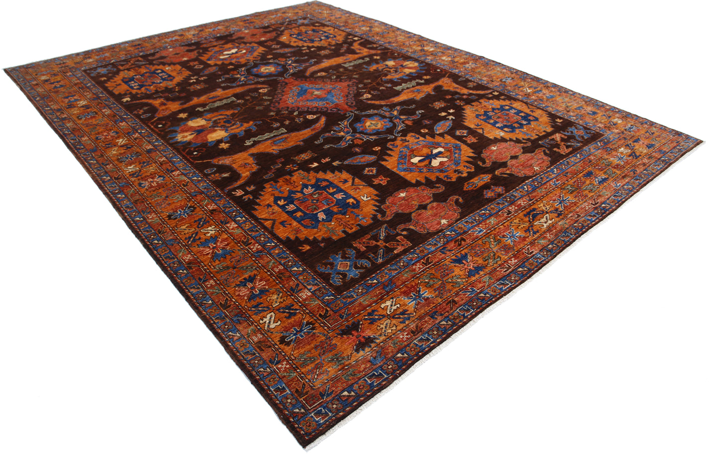 New Tribal Humna Hand Knotted Wool Rug - 9'2'' x 11'7'' 9' 2" x 11' 7" (279 x 353) / Brown / Wool