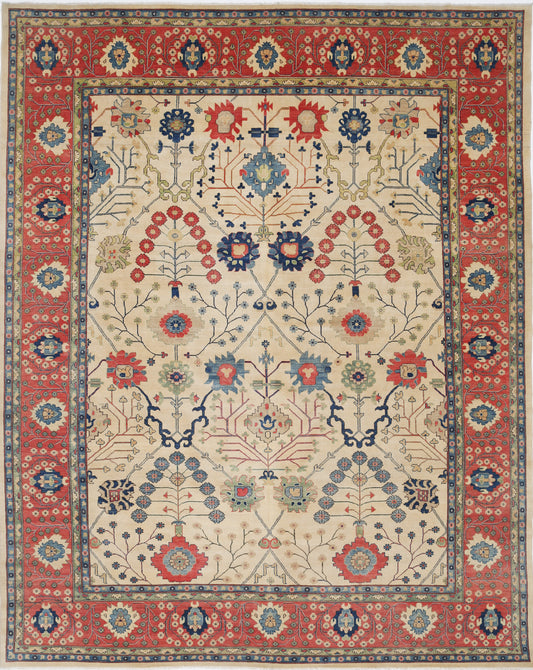New Tribal Kazak hand-knotted wool rug 12'9" x 16'0" (389 x 488 cm) in ivory, from Artemis Rugs in Carmel, CA. Authentic handmade Kazak wool rug featuring bold tribal geometric patterns and traditional Caucasian motifs. Crafted with high-quality, durable wool fibers using expert hand-knotting techniques. This large ivory Kazak rug offers rich texture, vibrant designs, and genuine artisan craftsmanship, perfect for collectors and enthusiasts of authentic handmade tribal wool rugs