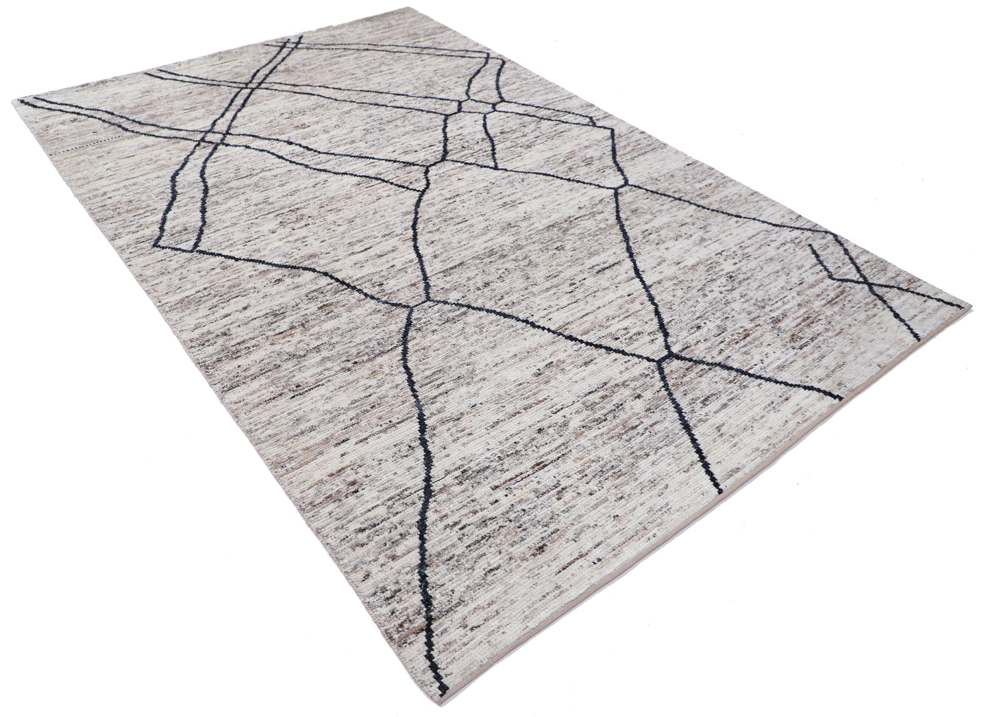 New Tribal Morocan Hand Knotted Wool Rug - 6'0" x 9'0" 6' 0" x 9' 0" (183 x 274) / Grey / Wool