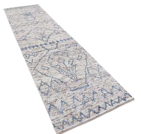 New Tribal Moroccan hand-knotted wool runner rug (3 ft 3 in × 11 ft 9 in) featuring bold geometric tribal patterns in warm earthy tones, handcrafted with artisan skill—available at Artemis Rugs in Carmel, California