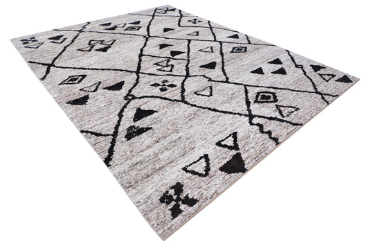 New Tribal Moroccan hand-knotted wool rug 9'5" x 11'10" from Artemis Rugs in Carmel, CA. Authentic handwoven wool rug featuring intricate tribal Moroccan patterns. High-quality, durable hand-knotted wool fibers create a unique, textured design. Traditional Moroccan craftsmanship ensures a one-of-a-kind tribal rug, perfect for collectors and enthusiasts of handmade rugs. Natural wool material offers softness and long-lasting durability