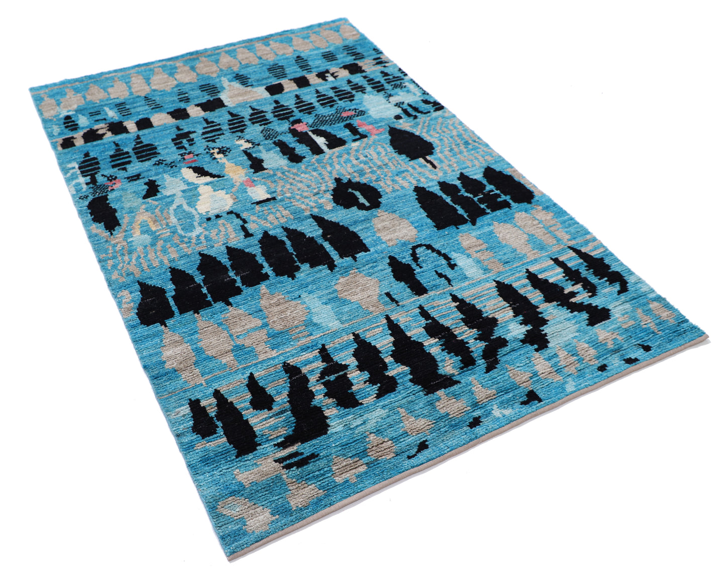 New Tribal Morocan Hand Knotted Wool Rug - 4'0" x 5'11" 4' 0" x 5' 11" (122 x 180) / Blue / Wool