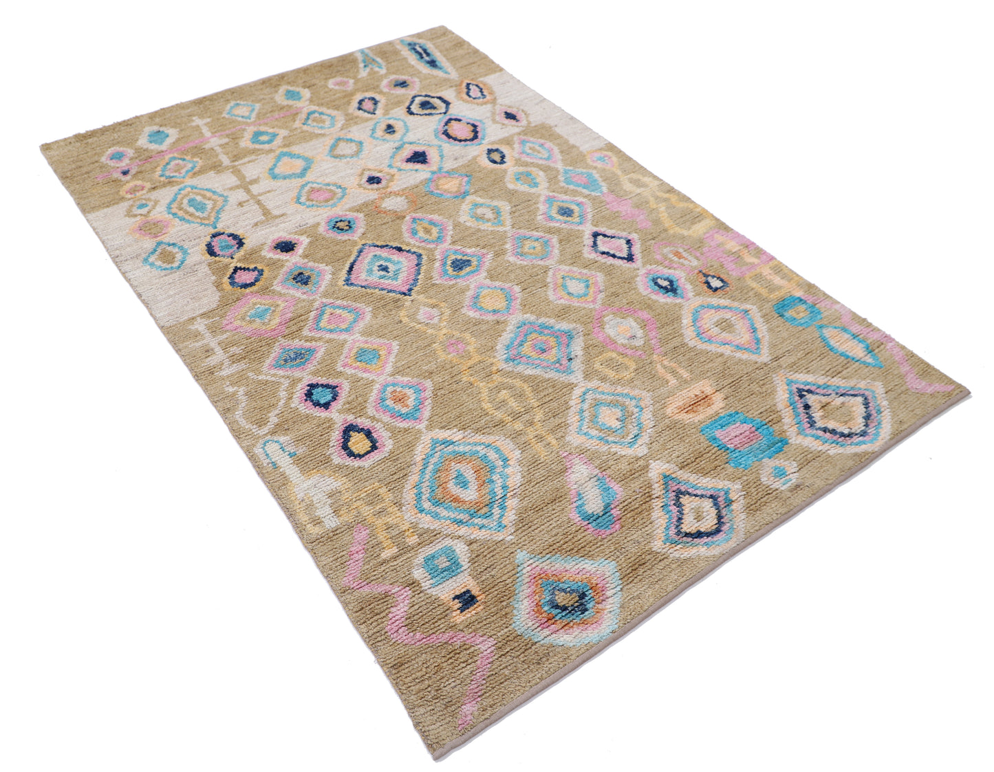 New Tribal Morocan Hand Knotted Wool Rug - 4'0" x 6'0" 4' 0" x 6' 0" (122 x 183) / Gold / Wool