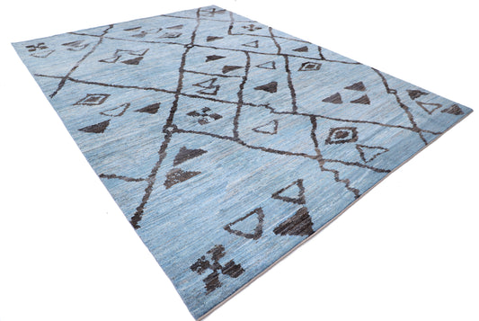 New Tribal Moroccan hand-knotted wool rug 9'0" x 11'9" from Artemis Rugs in Carmel, CA. Authentic handmade wool rug featuring classic Moroccan tribal patterns with intricate geometric designs. Crafted using traditional hand-knotting techniques by skilled artisans, this high-quality rug is made from durable, natural wool fibers. A unique and richly textured piece that reflects the heritage of Moroccan rug-making, perfect for collectors and lovers of authentic tribal wool rugs.