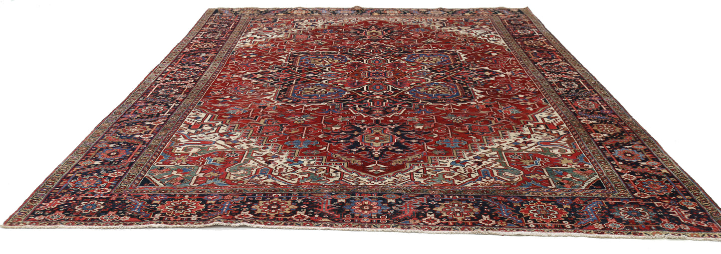 Antique Heriz Hand Knotted Wool Rug - 10'5'' x 13'8'' 10' 5" x 13' 8" (318 x 417) / Red / Wool