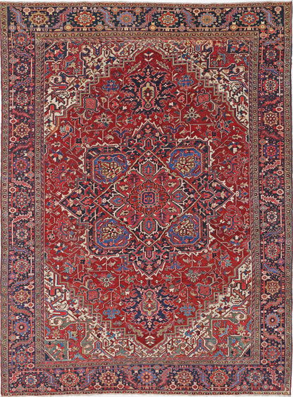 Antique Heriz Hand Knotted Wool Rug - 10'5'' x 13'8'' 10' 5" x 13' 8" (318 x 417) / Red / Wool