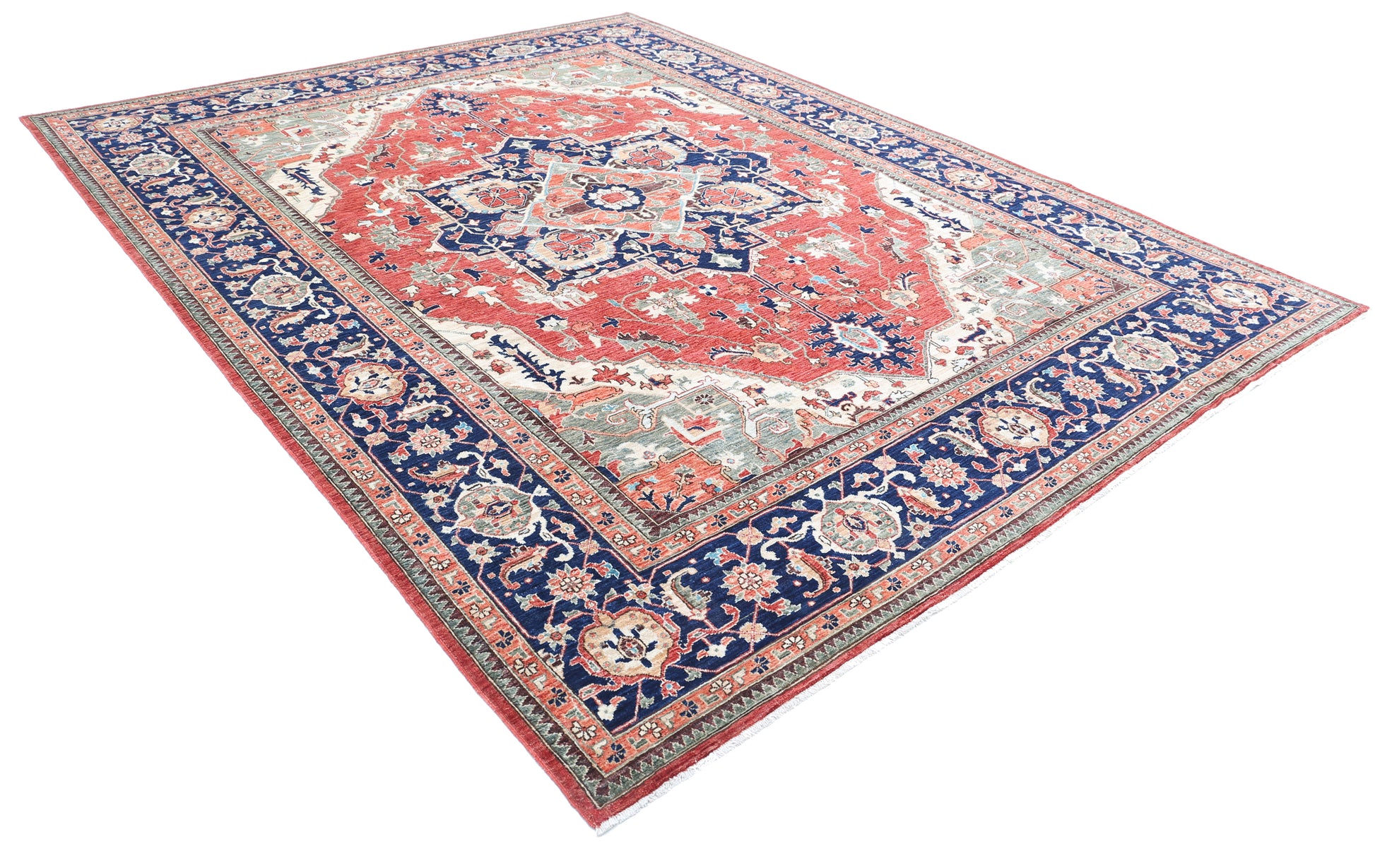 New Traditional Heriz Hand Knotted Wool Rug - 9'0'' x 11'8'' 9' 0" x 11' 8" (274 x 356) / Red / Wool