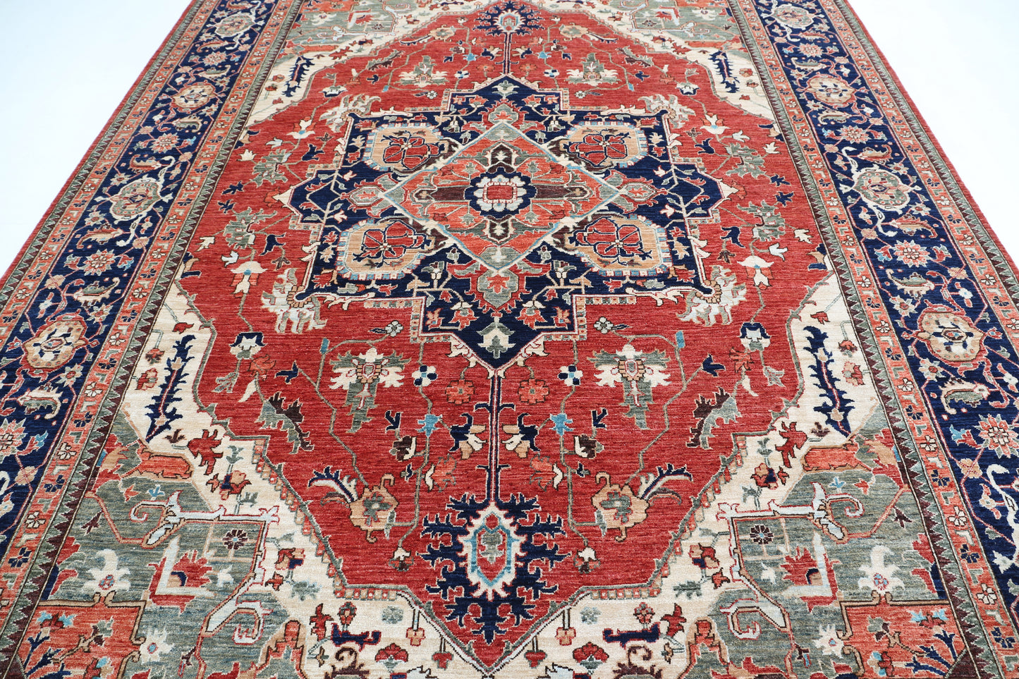 New Traditional Heriz Hand Knotted Wool Rug - 9'0'' x 11'8'' 9' 0" x 11' 8" (274 x 356) / Red / Wool