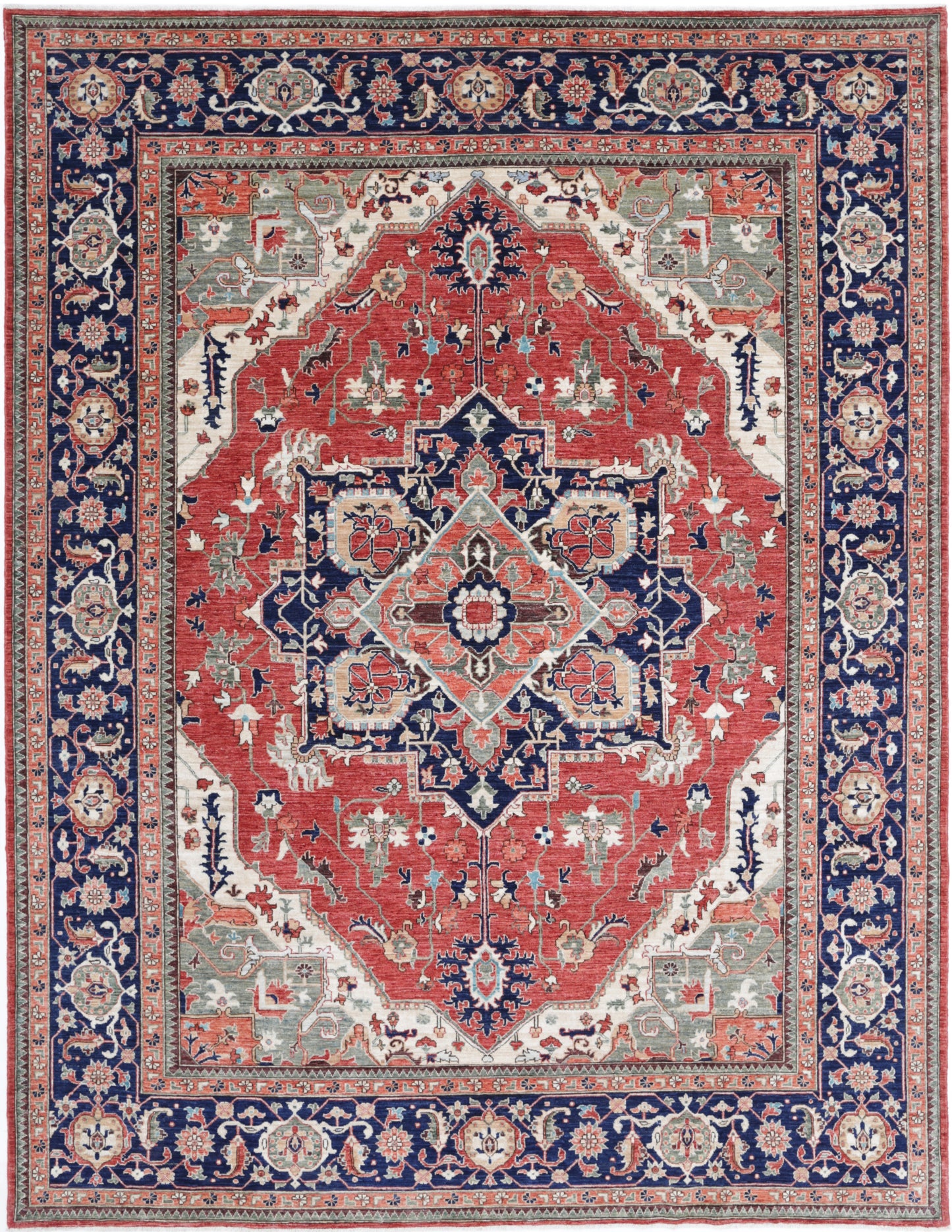 New Traditional Heriz Hand Knotted Wool Rug - 9'0'' x 11'8'' 9' 0" x 11' 8" (274 x 356) / Red / Wool