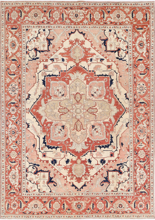 New Traditional Heriz Hand Knotted Wool Rug - 8'8'' x 12'2'' 8' 8" x 12' 2" (264 x 371) / Peach / Wool