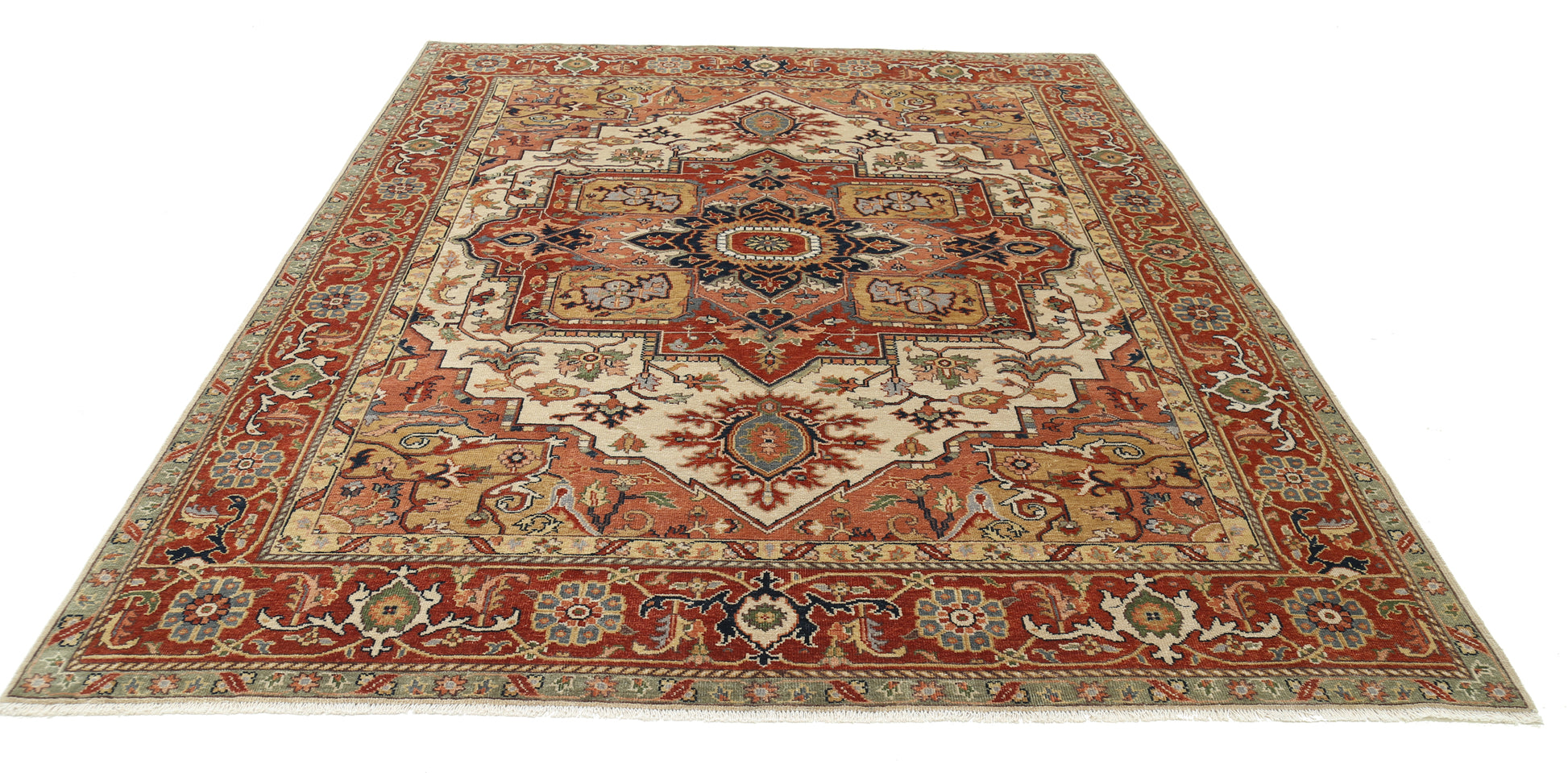 New Traditional Heriz Hand Knotted Wool Rug - 7'9'' x 9'8'' 7' 9" x 9' 8" (236 x 295) / Ivory / Wool