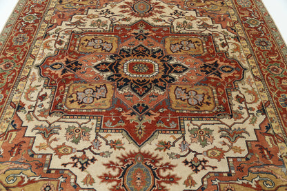 New Traditional Heriz Hand Knotted Wool Rug - 7'9'' x 9'8'' 7' 9" x 9' 8" (236 x 295) / Ivory / Wool