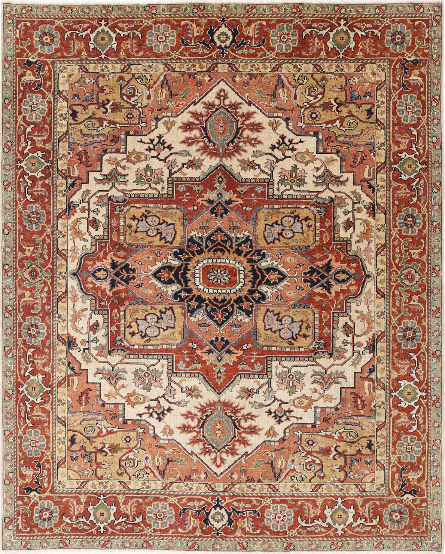 New Traditional Heriz Hand Knotted Wool Rug - 7'9'' x 9'8'' 7' 9" x 9' 8" (236 x 295) / Ivory / Wool