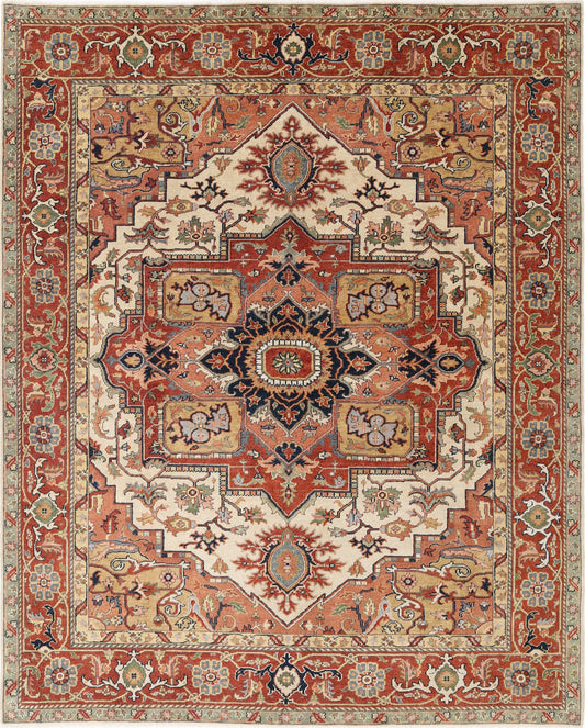 New Traditional Heriz Hand Knotted Wool Rug - 7'9'' x 9'8'' 7' 9" x 9' 8" (236 x 295) / Ivory / Wool