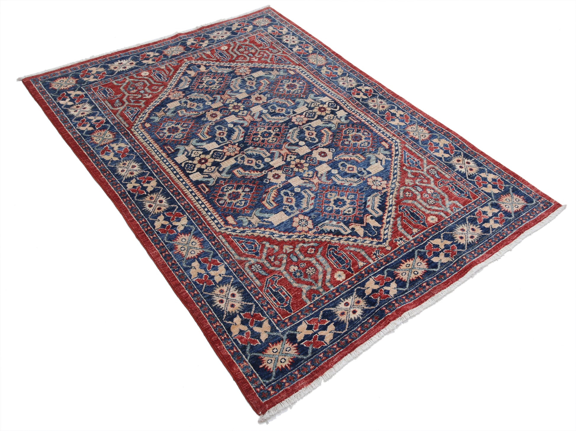 New Traditional Heriz Hand Knotted Wool Rug - 4'1'' x 5'7'' 4' 1" x 5' 7" (124 x 170) / Blue / Wool