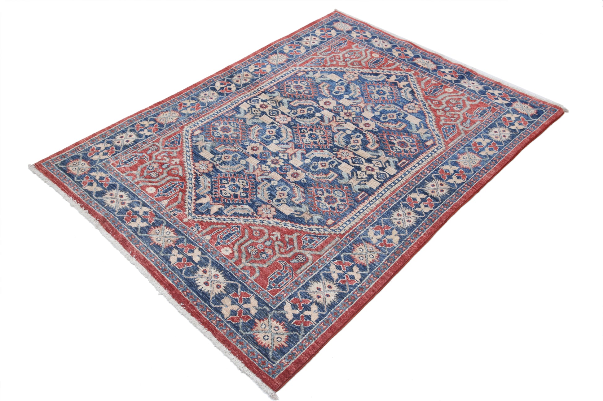 New Traditional Heriz Hand Knotted Wool Rug - 4'1'' x 5'7'' 4' 1" x 5' 7" (124 x 170) / Blue / Wool