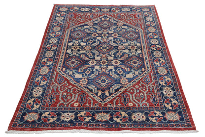 New Traditional Heriz Hand Knotted Wool Rug - 4'1'' x 5'7'' 4' 1" x 5' 7" (124 x 170) / Blue / Wool