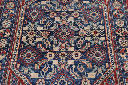 New Traditional Heriz Hand Knotted Wool Rug - 4'1'' x 5'7'' 4' 1" x 5' 7" (124 x 170) / Blue / Wool