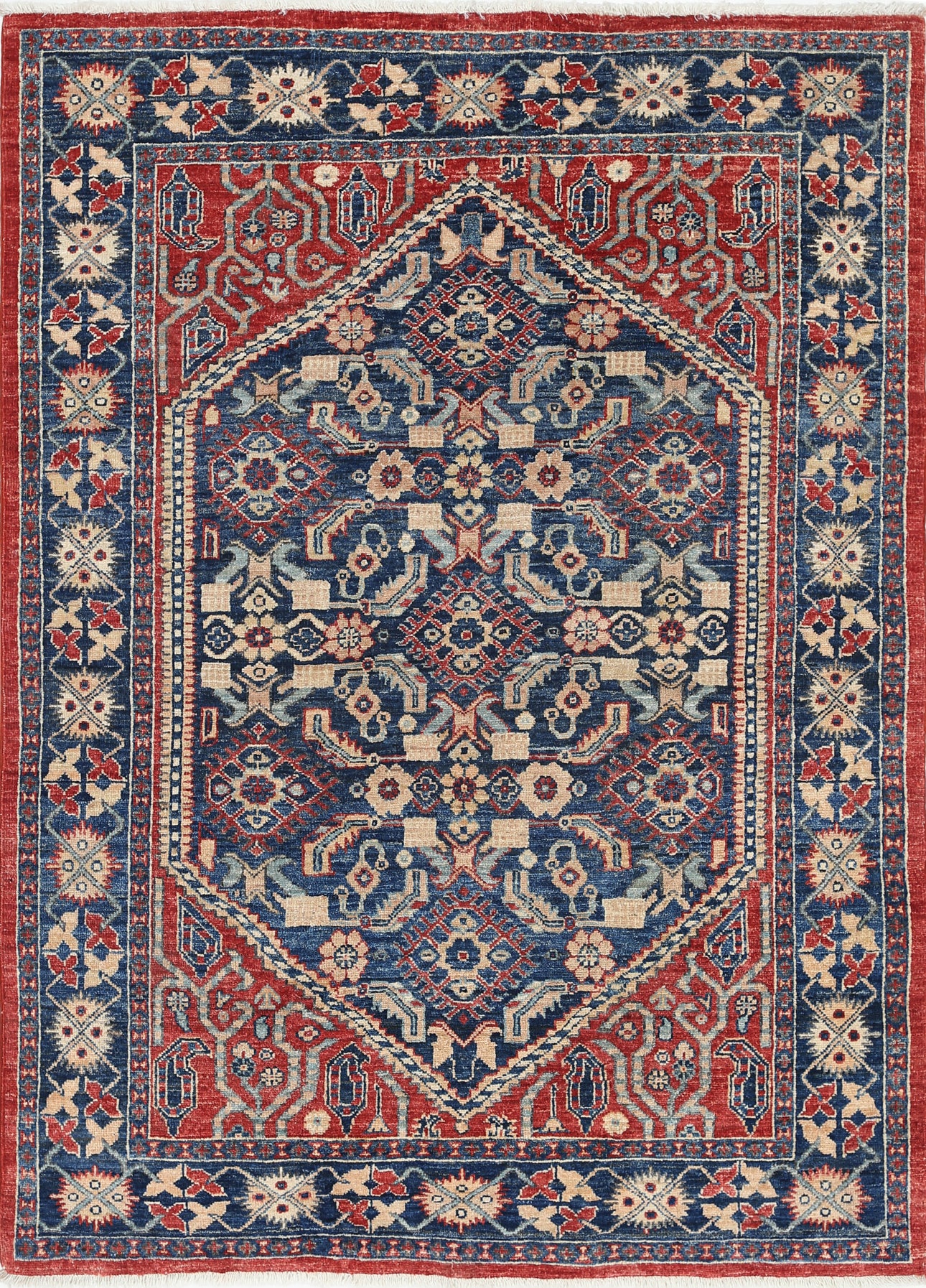 New Traditional Heriz Hand Knotted Wool Rug - 4'1'' x 5'7'' 4' 1" x 5' 7" (124 x 170) / Blue / Wool