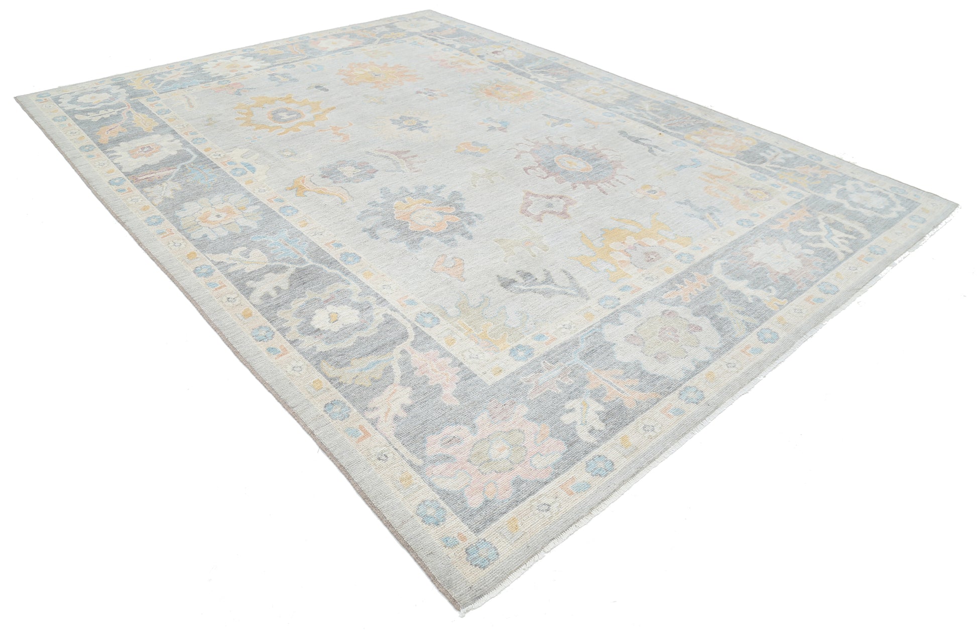 New Traditional Oushak Hand Knotted Wool Rug - 9'0'' x 12'1'' 9' 0" x 12' 1" (274 x 368) / Blue / Wool