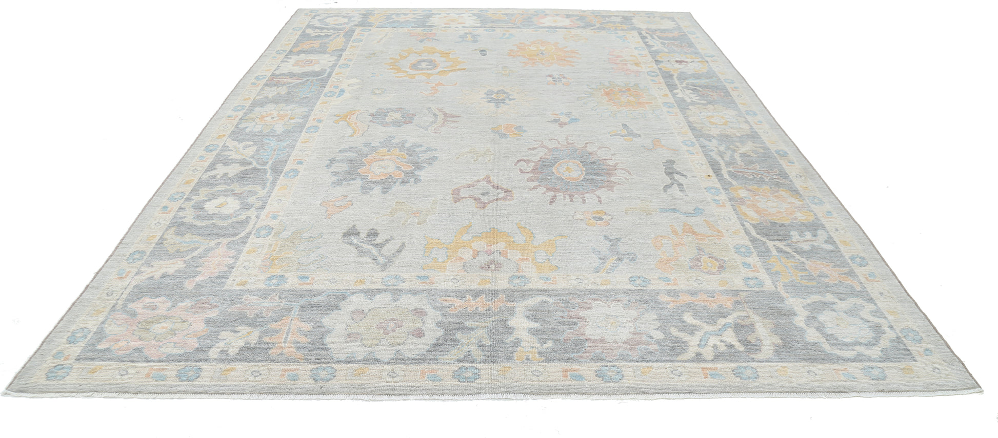 New Traditional Oushak Hand Knotted Wool Rug - 9'0'' x 12'1'' 9' 0" x 12' 1" (274 x 368) / Blue / Wool