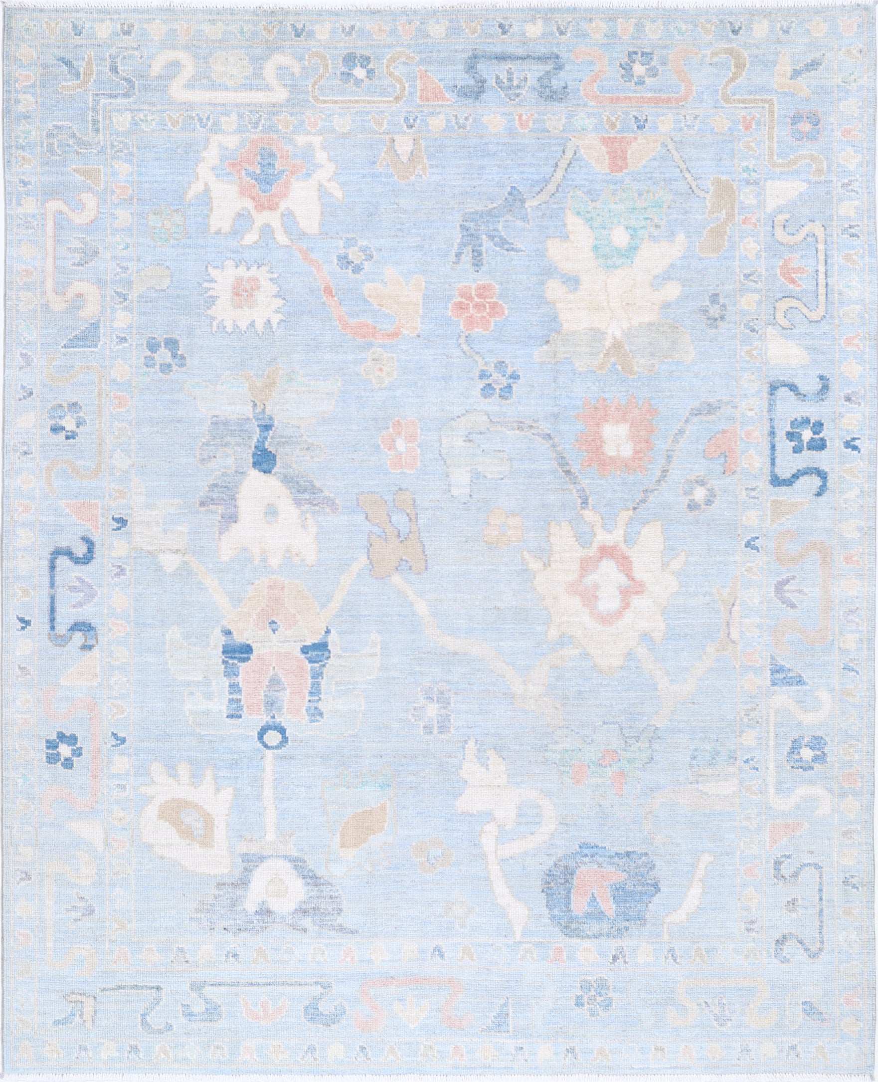 New Traditional Oushak Hand Knotted Wool Rug - 6'9" x 8'5" 6' 9" x 8' 5" (206 x 257) / Blue / Wool