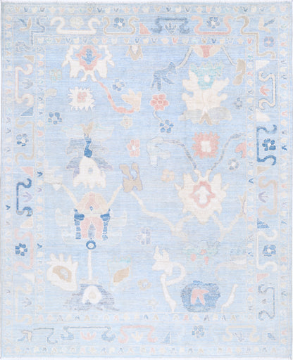 New Traditional Oushak Hand Knotted Wool Rug - 6'9" x 8'5" 6' 9" x 8' 5" (206 x 257) / Blue / Wool