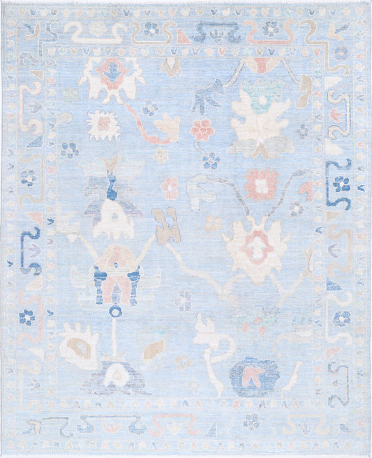 New Traditional Oushak Hand Knotted Wool Rug - 6'9" x 8'5" 6' 9" x 8' 5" (206 x 257) / Blue / Wool