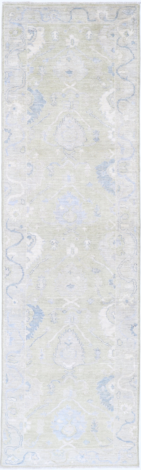 New Traditional Oushak Hand Knotted Wool Rug - 3'0" x 11'7" 3' 0" x 11' 7" (91 x 353) / Green / Wool