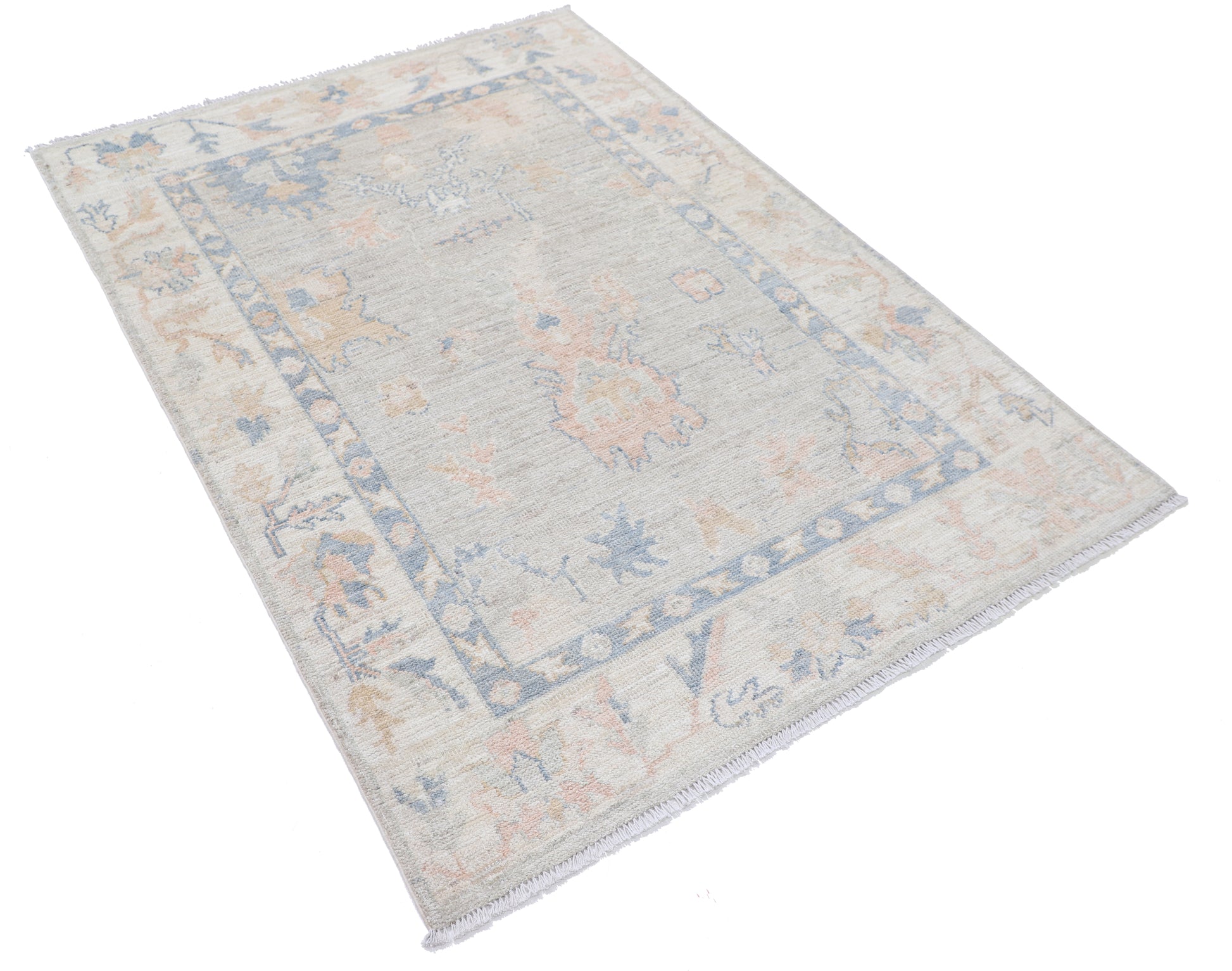 New Traditional Oushak Hand Knotted Wool Rug - 4'1" x 5'8" 4' 1" x 5' 8" (124 x 173) / Grey / Wool