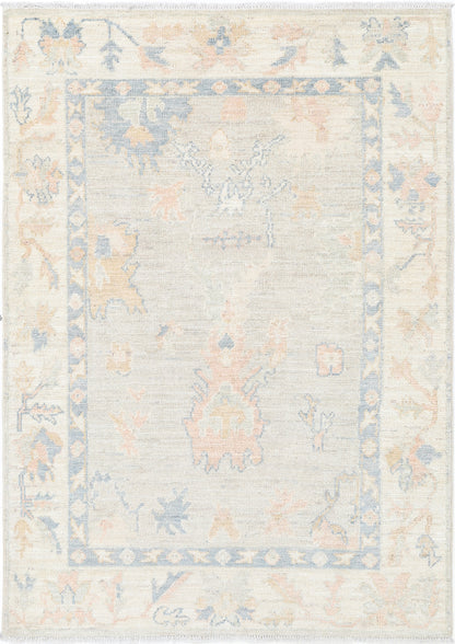 New Traditional Oushak Hand Knotted Wool Rug - 4'1" x 5'8" 4' 1" x 5' 8" (124 x 173) / Grey / Wool