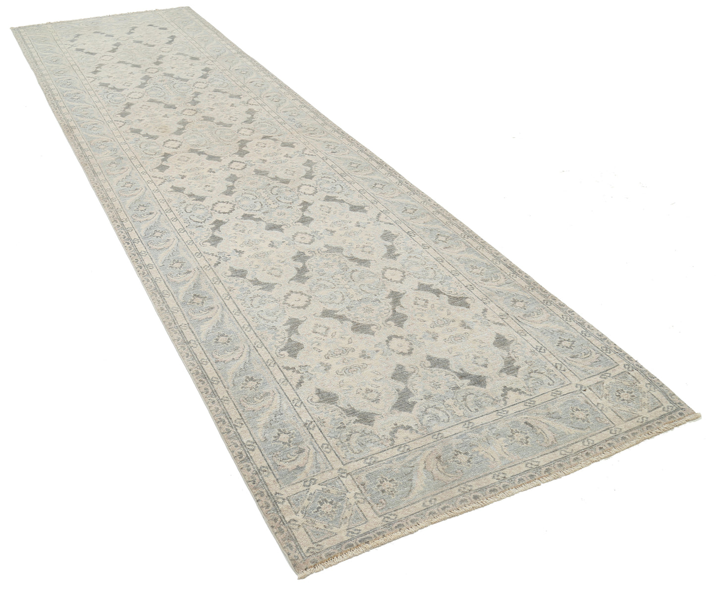 New Traditional Serenity Hand Knotted Wool Rug - 3'10'' x 13'7'' 3' 10" x 13' 7" (117 x 414) / Grey / Wool