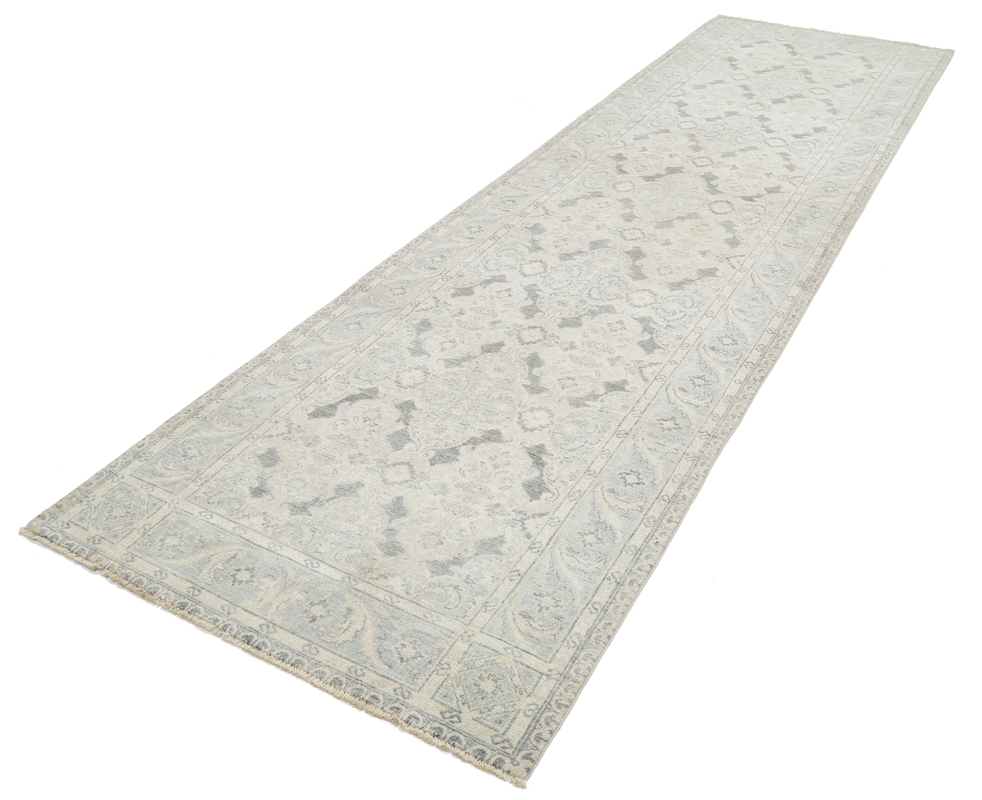 New Traditional Serenity Hand Knotted Wool Rug - 3'10'' x 13'7'' 3' 10" x 13' 7" (117 x 414) / Grey / Wool