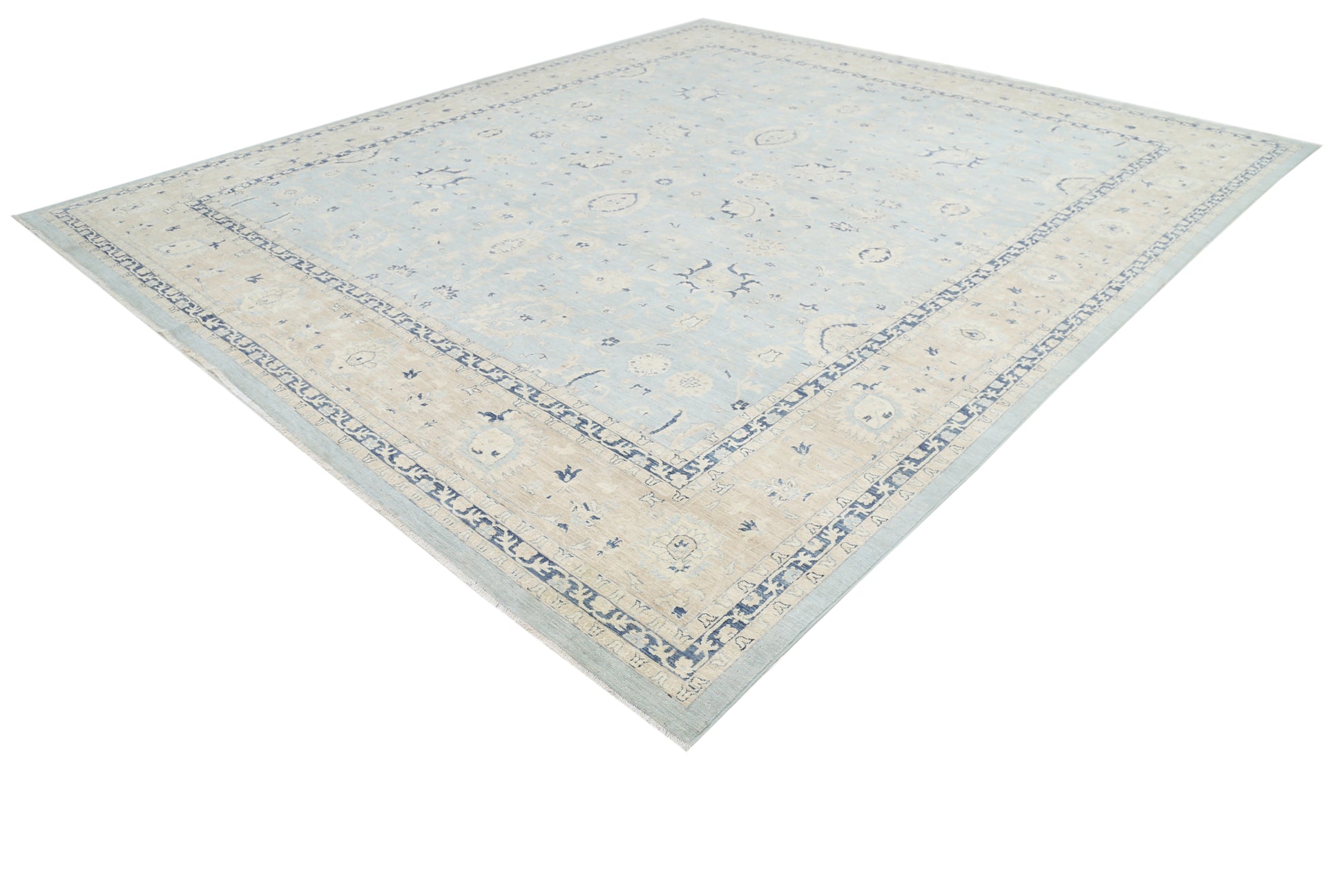 New Traditional Serenity Hand Knotted Wool Rug - 12'10'' x 14'8'' 12' 10" x 14' 8" (391 x 447) / Blue / Wool