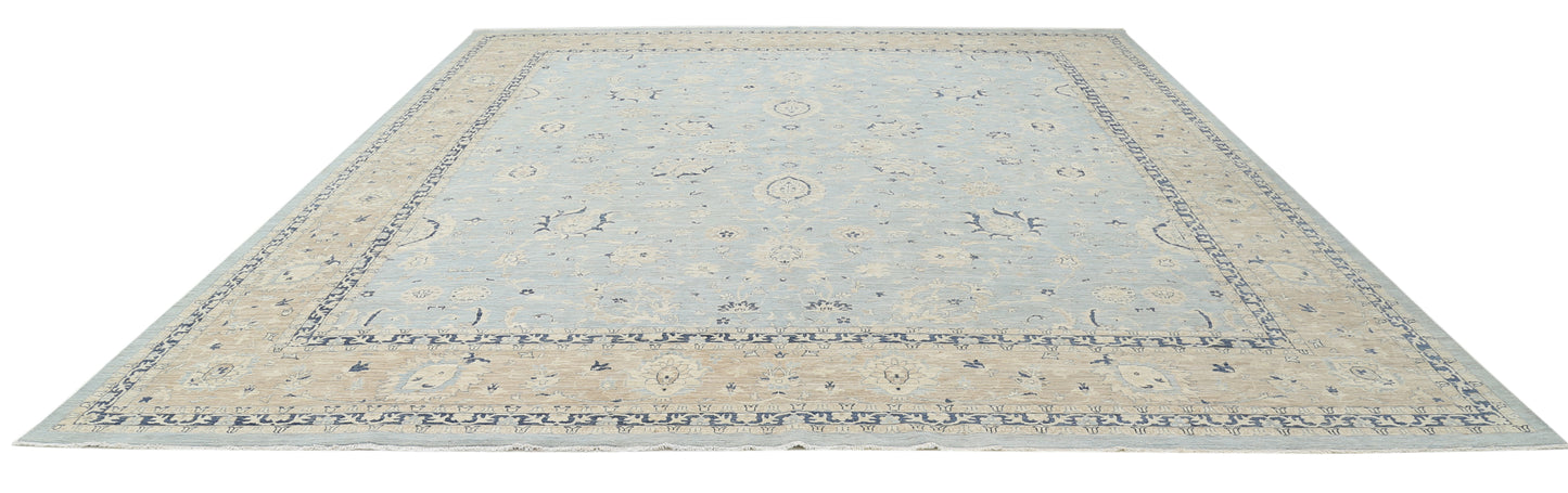 New Traditional Serenity Hand Knotted Wool Rug - 12'10'' x 14'8'' 12' 10" x 14' 8" (391 x 447) / Blue / Wool