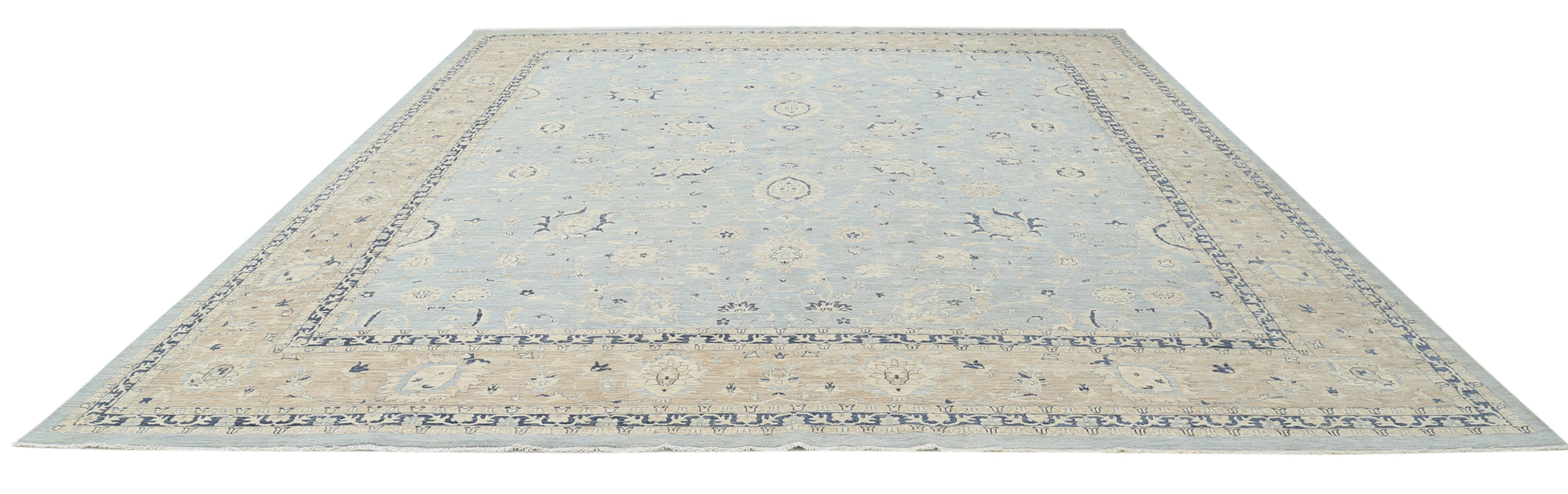 New Traditional Serenity Hand Knotted Wool Rug - 12'10'' x 14'8'' 12' 10" x 14' 8" (391 x 447) / Blue / Wool