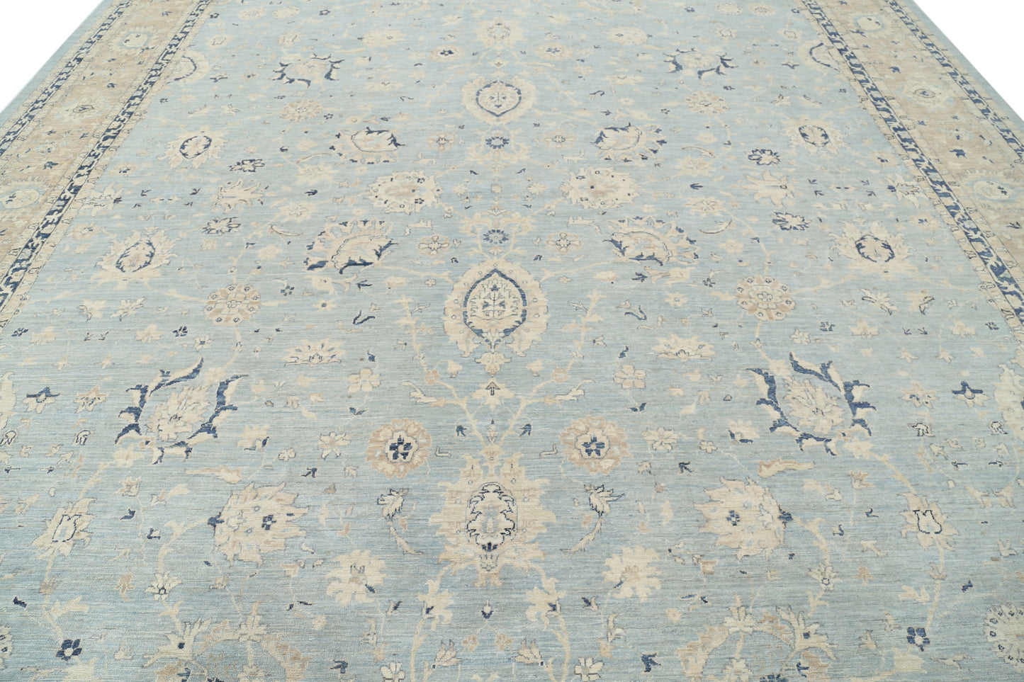 New Traditional Serenity Hand Knotted Wool Rug - 12'10'' x 14'8'' 12' 10" x 14' 8" (391 x 447) / Blue / Wool