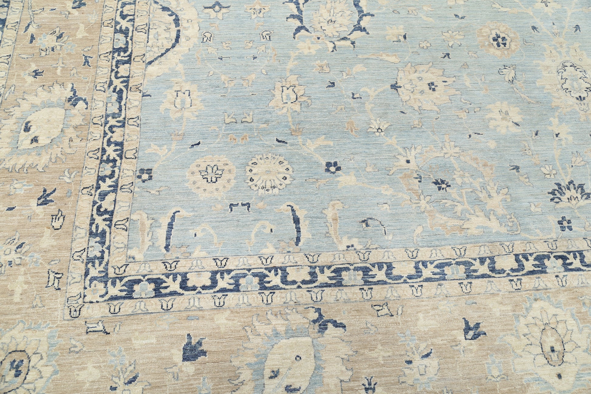 New Traditional Serenity Hand Knotted Wool Rug - 12'10'' x 14'8'' 12' 10" x 14' 8" (391 x 447) / Blue / Wool