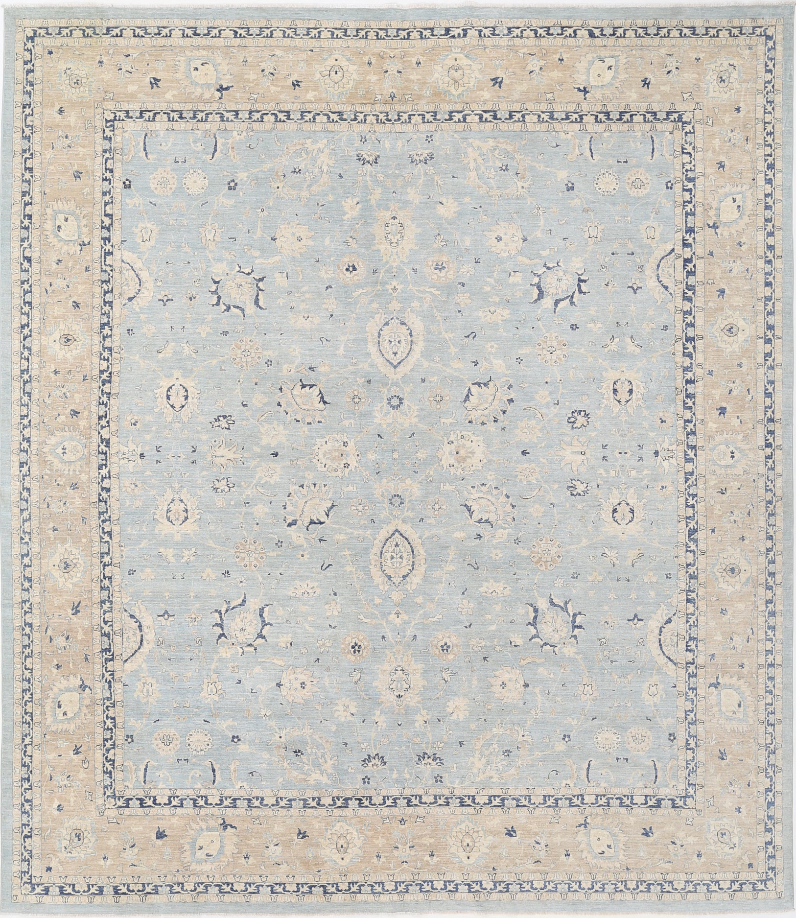 New Traditional Serenity Hand Knotted Wool Rug - 12'10'' x 14'8'' 12' 10" x 14' 8" (391 x 447) / Blue / Wool